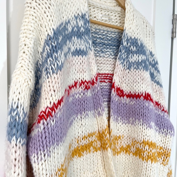 Anthropologie Grazia Striped Chunky Open Cardigan Wool Blend - Picture 4 of 11